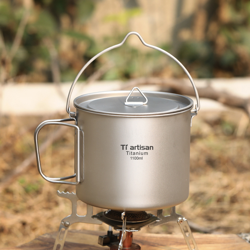 Camping Cooking Pot With Lid - Tiartisan Titanium 1.1L Camping Pot Outdoor