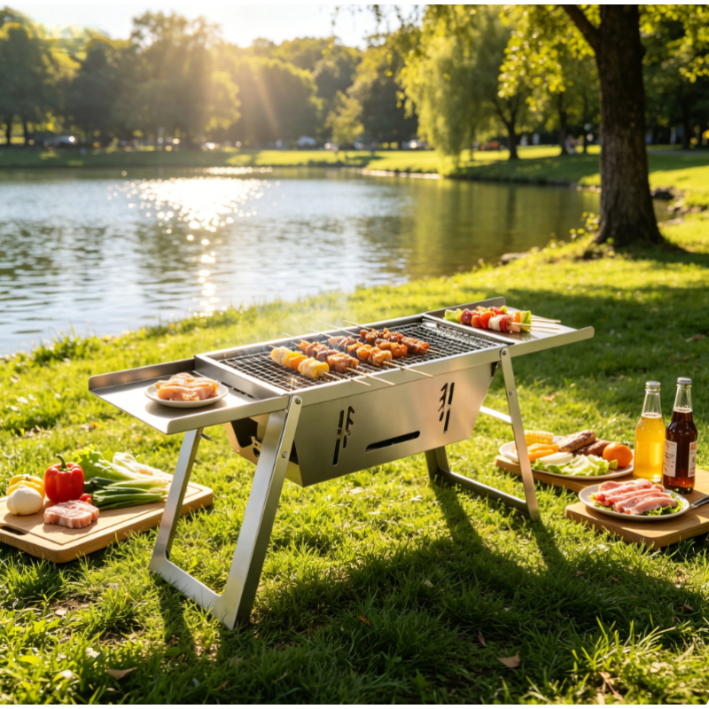 Camping Cooking Set Compact - Stainless Steel Portable BBQ Grill Outdoor