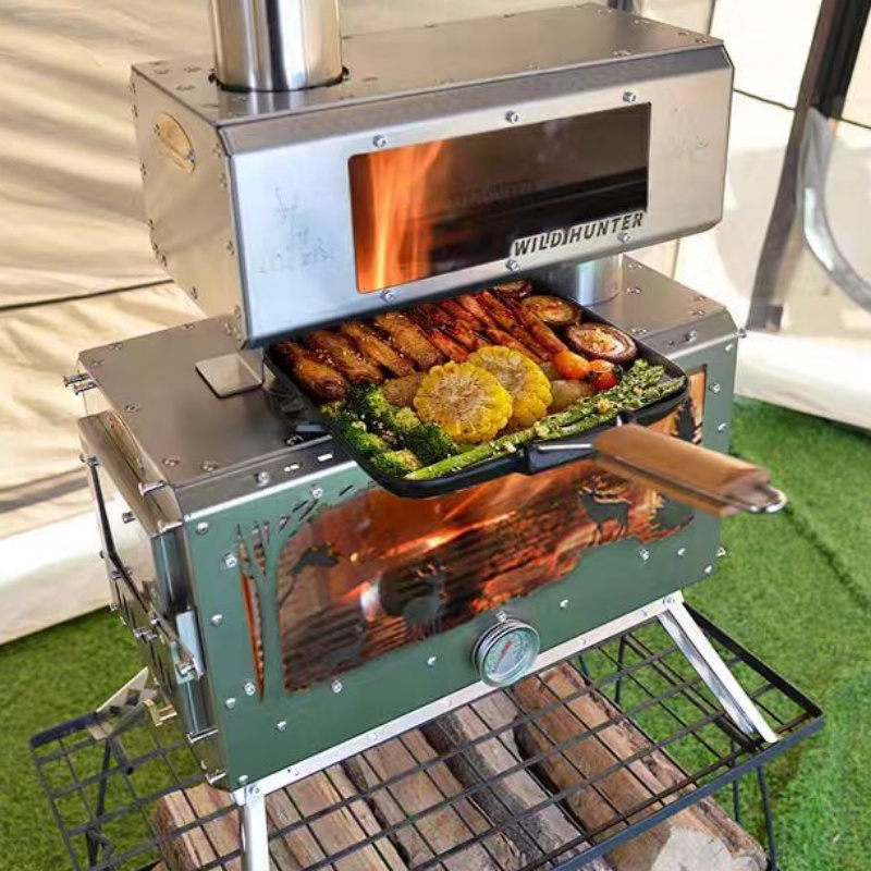Camping Cooking - Camping Firewood Stove 2-Side Fire Observation