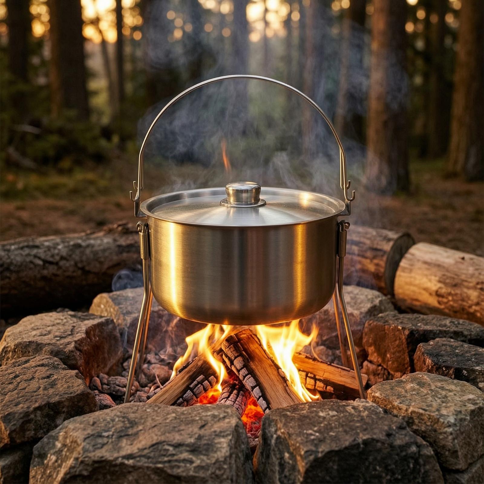 Pot with Tripod Frame Stainles - Camping Cooking Pot With Lid ulasan dan harga