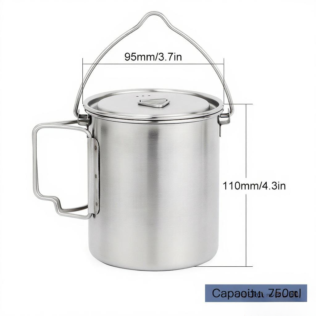 750ml Stainless Steel Pot Port - Camping Cooking Pot With Lid ulasan dan harga